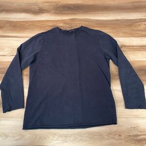 Neuw Nieuwlandstraat T Shirt Mens Small Dark Navy Blue Long Sleeve Raw Hem